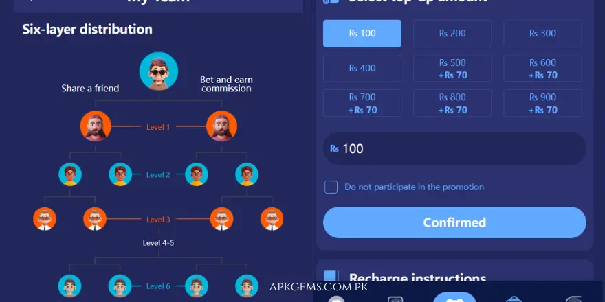 Omione game deposit bonus chart and commision chart